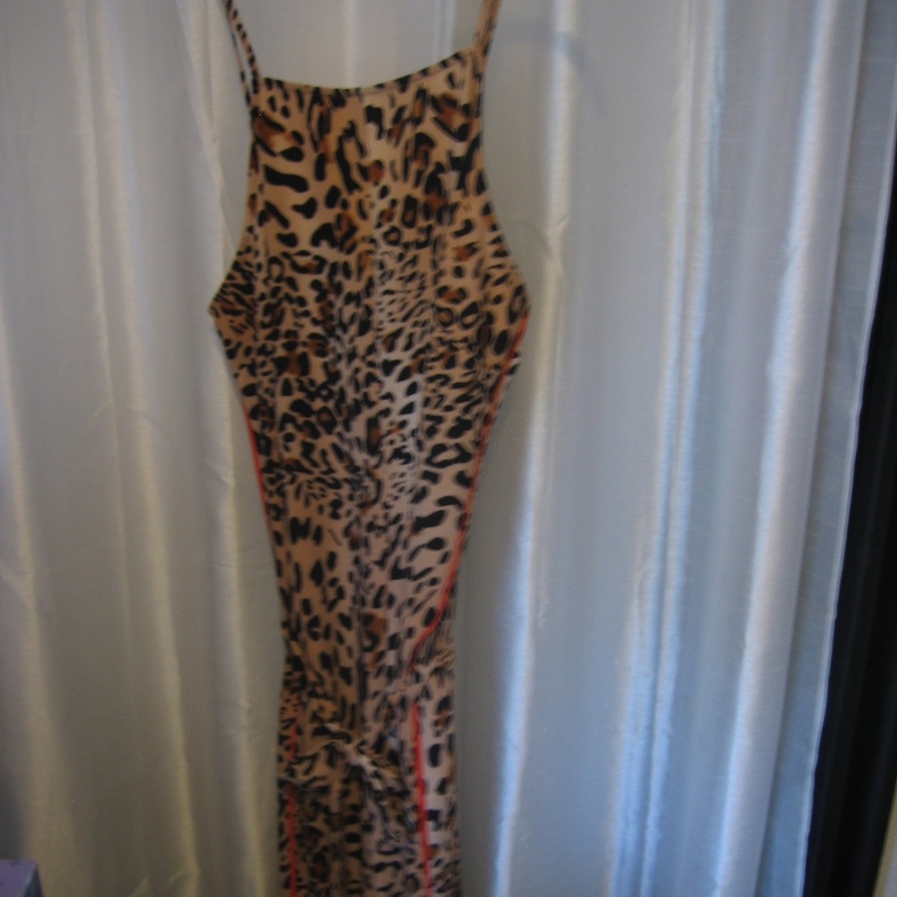 Label By 5 Twelve Leopard Animal Print Spaghetti Strap Long Jumpsuit Sz M NWNT